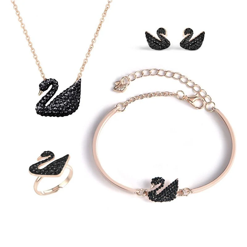 Korean Version of The New Fashion Swan Necklace Bracelet Earrings Ring Four-Piece Set Jewelry Set Watch Accessories Manufacturers