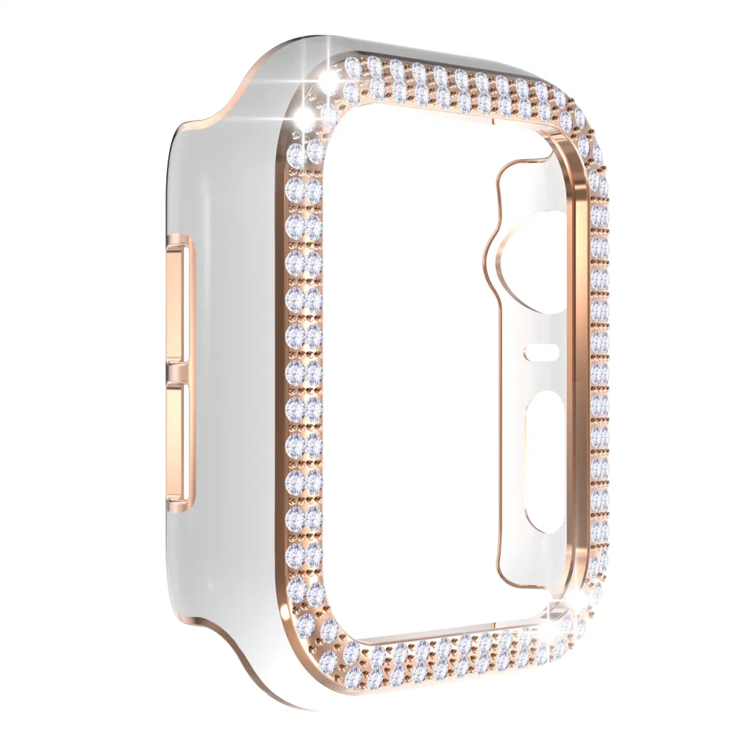 Watch Casefor Apple Watch Series 4/5/6 44mm / Se 44mm Fashion Electroplating Two Row Rhinestones Decor Smart Watch Half Case PC Anti-Collision Cover - Pink/Gold