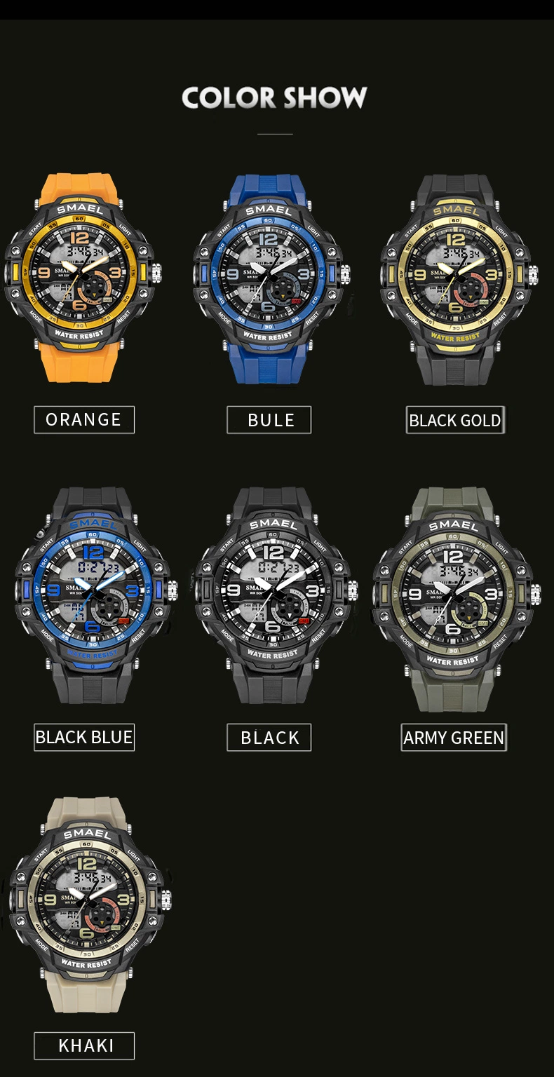 Gold New Wrist Watch Men Digital Chronograph Watch for Men Smael 1350 Army Style Sport Watch