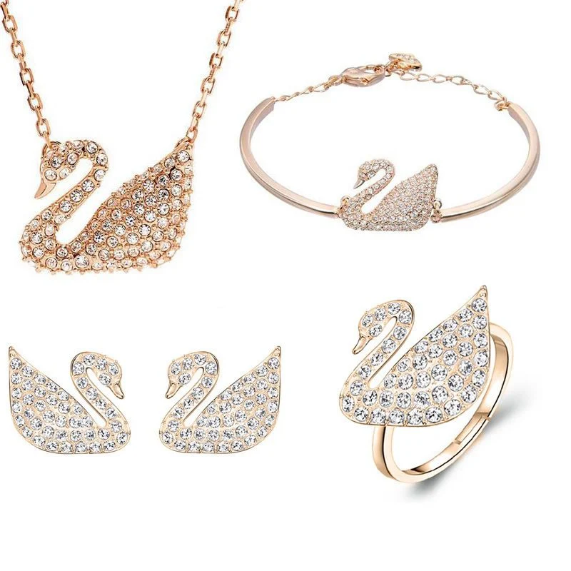 Korean Version of The New Fashion Swan Necklace Bracelet Earrings Ring Four-Piece Set Jewelry Set Watch Accessories Manufacturers