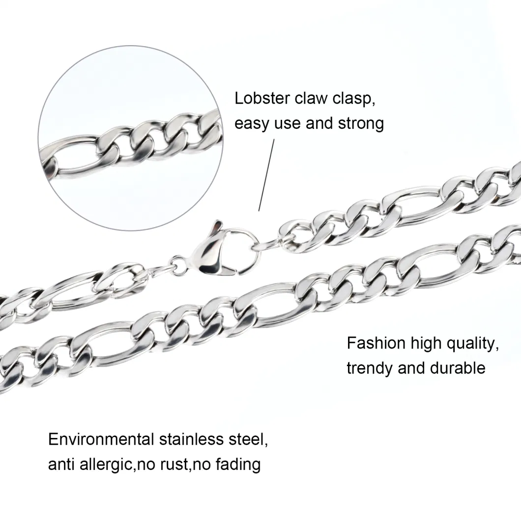 Stainless Steel Jewellery Manufacturer Fashion Nk 3: 1 Gold/Rose Gold/ Silver Chain God Plated Figaro Fashion Jewelry Jewellery Necklace