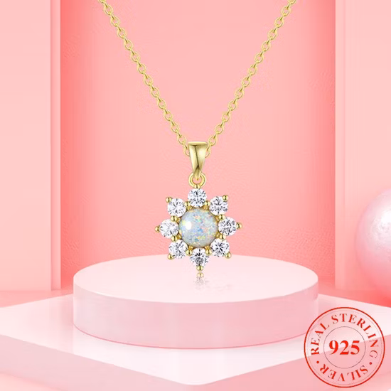 Simple Ins Fashion 14K Gold Plated Good Luck Hexagonal Natural Moonstone 925 Silver Necklace Jewelry for Woman