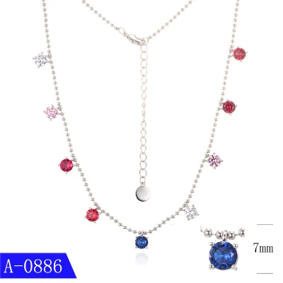 New Design Fashion Jewelry 925 Sterling Silver Colored CZ Necklace for Women
