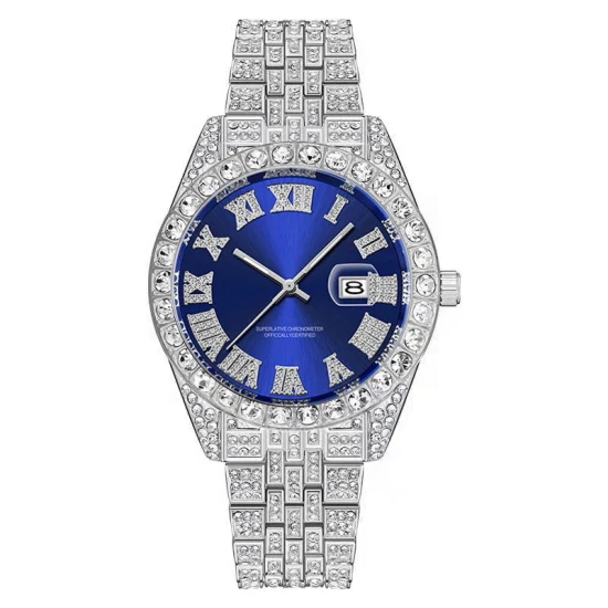 2021 New Hip Hop Jewelry Iced out Rhinestones Quartz Watches Stainless Steel Roman Watches 18K Gold Diamond Bezel Elite Watch